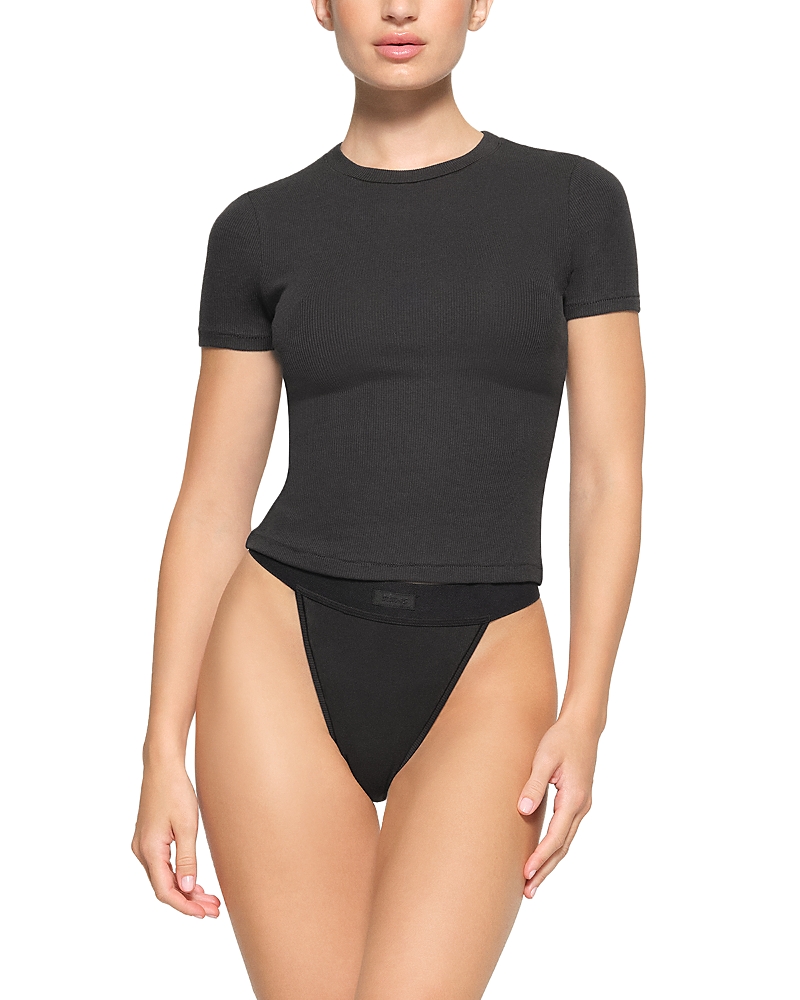 Skims Stretch Cotton Jersey T-shirt Bodysuit In Black