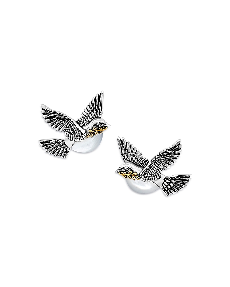 Jan Leslie Peace Dove Sterling Silver Cufflinks In Silver