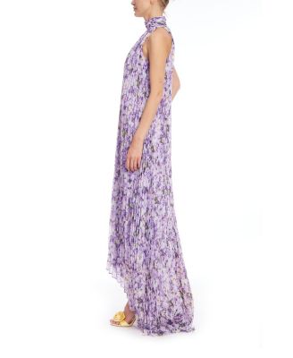  Women's Floral Mock Neck Pleated Gown