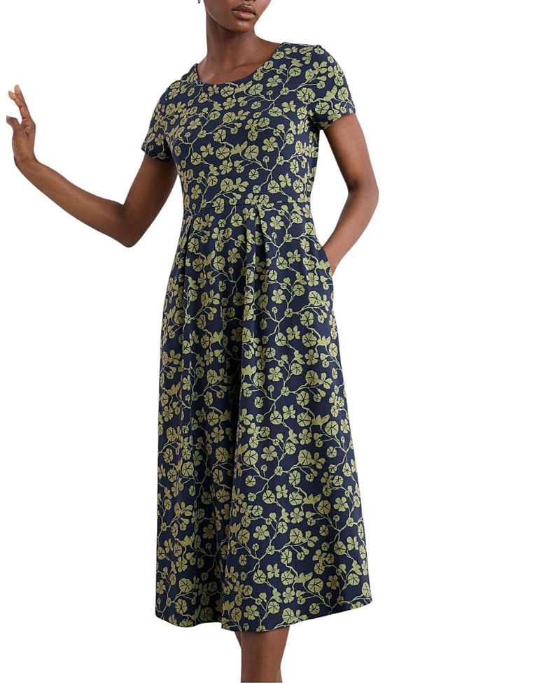Seasalt Cornwall Veronica Print Stretch Organic Cotton Midi Dress In Blue