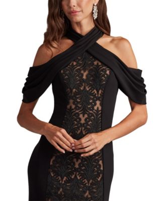Kato Embroidered Off-Shoulder Halter Gown
