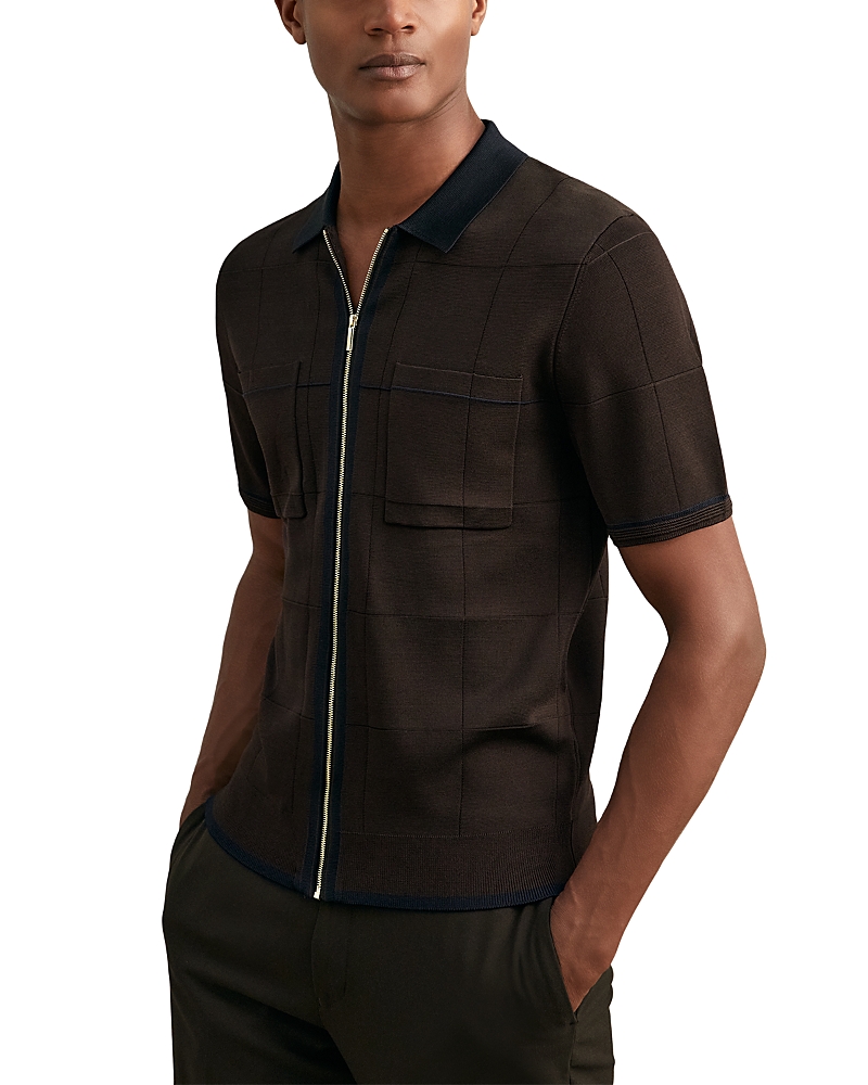 Reiss Baxter Zip Front Short Sleeve Shirt In Multi