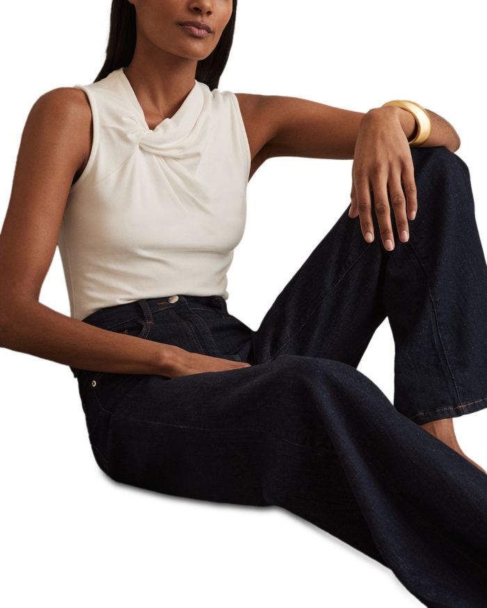 Petites Bonnie High Rise Flared Jeans Dark Blue
