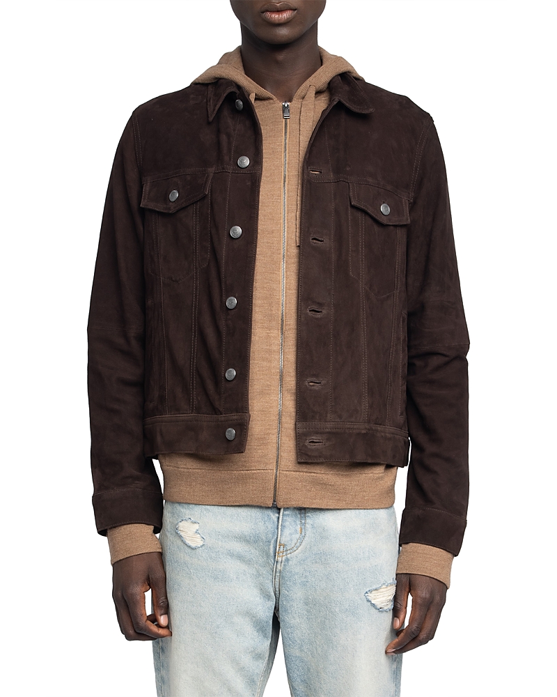 Zadig & Voltaire Bases Button-fastening Suede Jacket In Brown