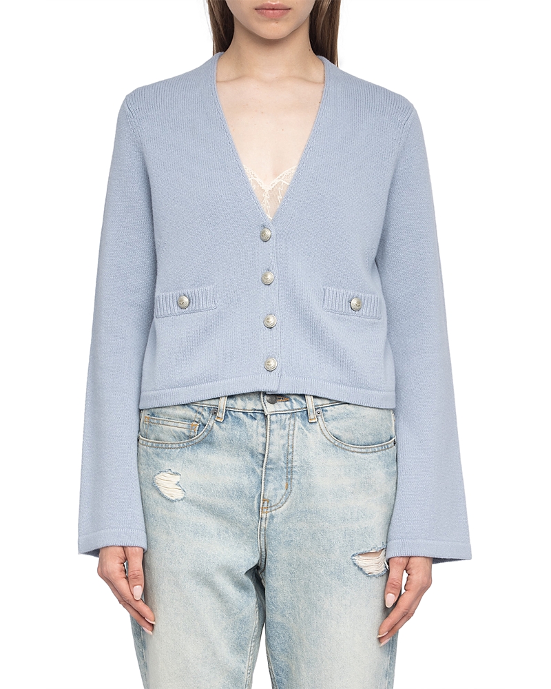 Zadig & Voltaire Womens Light Blue Nolly V-neck Button-down Wool And Cashmere-blend Cardigan In Blue