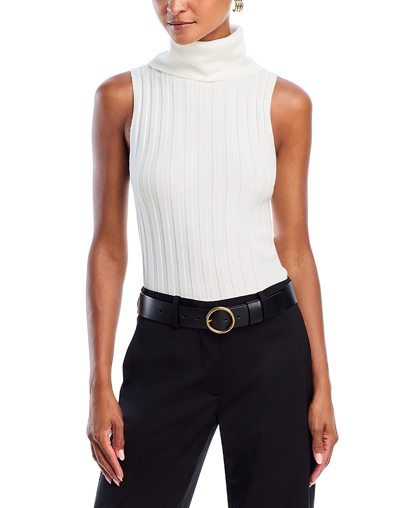 French Connection Padma Fine Knit Turtleneck Tank Top In White