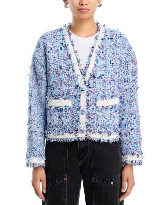 Ribbon Tweed V Neck Jacket - Exclusive