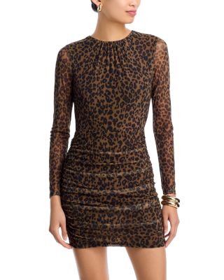 AQUA - Leopard Long Sleeve Mesh Dress - Exclusive
