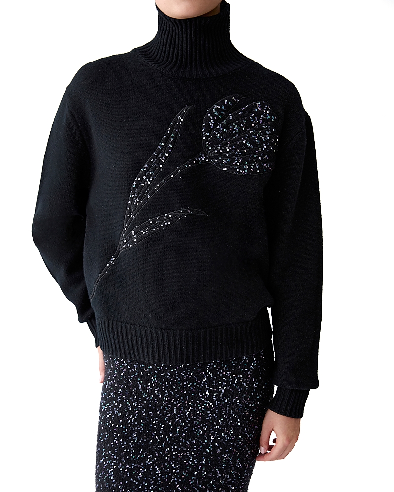 Carolina Herrera Sequin-embellished Turtleneck Sweater In Black