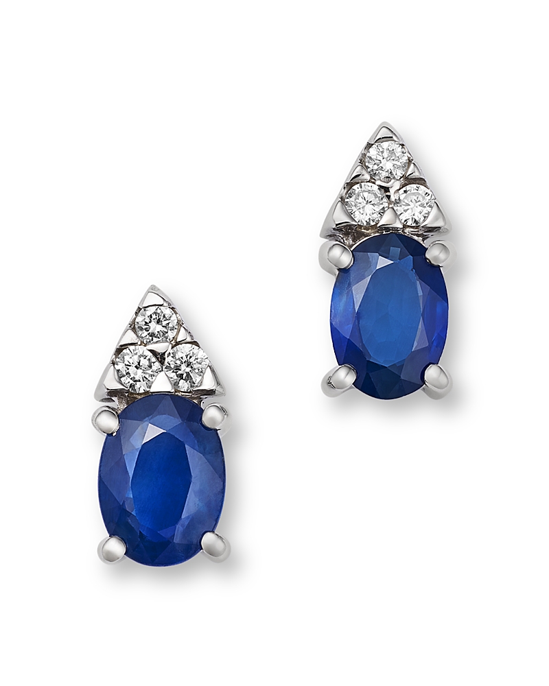 Bloomingdale's Fine Collection Blue Sapphire & Diamond Oval Stud Earrings In 14k White Gold In Multi