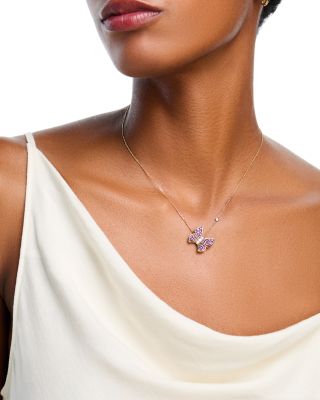 Blue Sapphire, Pink Sapphire & Diamond Butterfly Pendant Necklace in 14K Yellow Gold