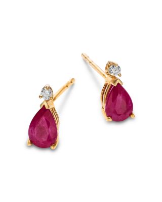 Stone & Diamond Pear Stud Earrings in 14K Yellow Gold