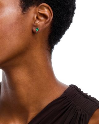 Stone & Diamond Pear Stud Earrings in 14K Yellow Gold