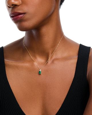 Emerald & Diamond Pendant Necklace in 14K Yellow Gold, 16"