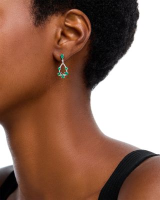Emerald & Diamond Open Pear Drop Earrings in 14K White Gold