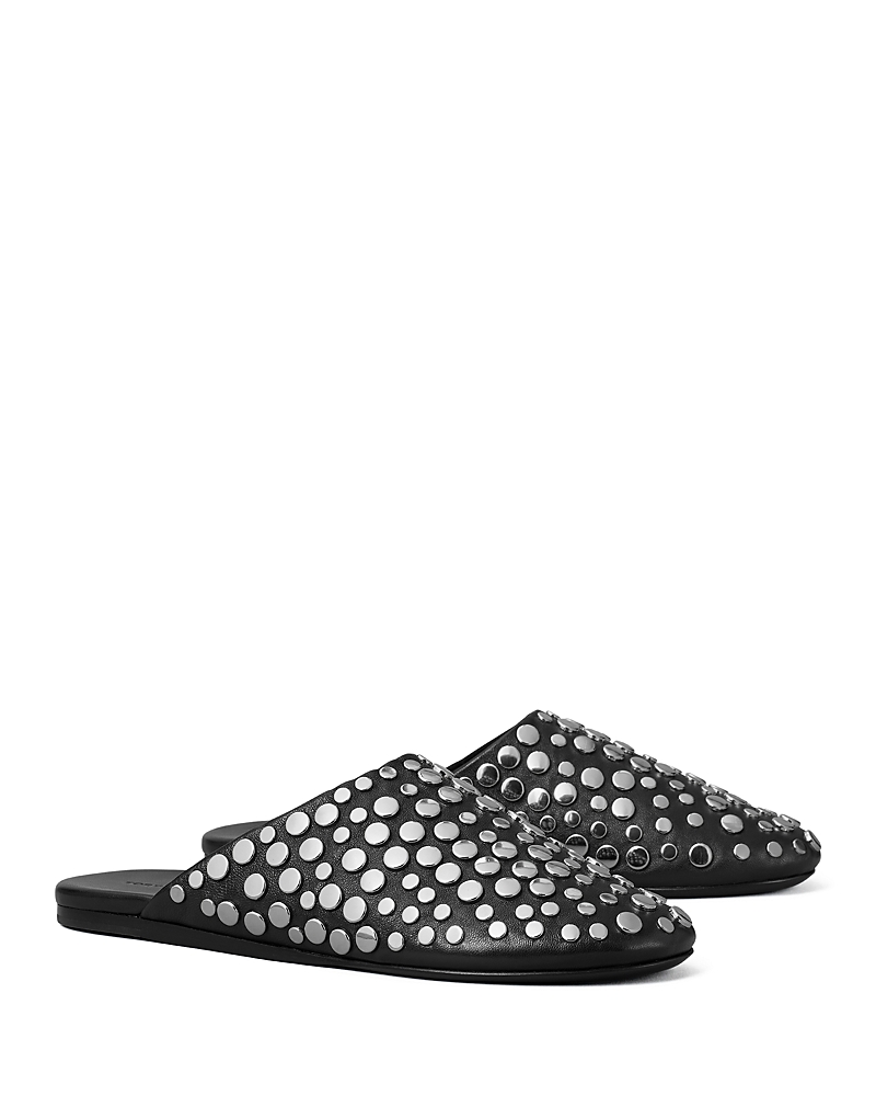 Tory Burch Studded Embellished Leather Mules In Black