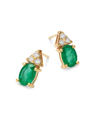 Emerald & Diamond Stud Earrings in 14K Yellow Gold