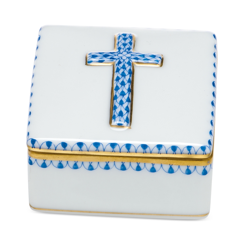 Herend Porcelain Prayer Box In Blue