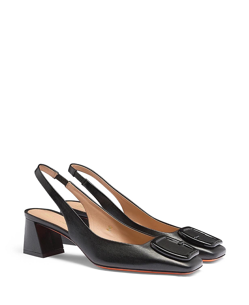 Santoni Women's Leather Mid-heel Slingback In Black
