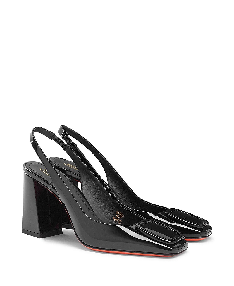 Santoni Women's Patent Leather High-heel Slingback Pumps In Black