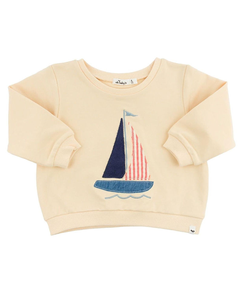Oh Baby ! Unisex Sailboat Applique Brooklyn Boxy Sweatshirt - Baby In Neutral