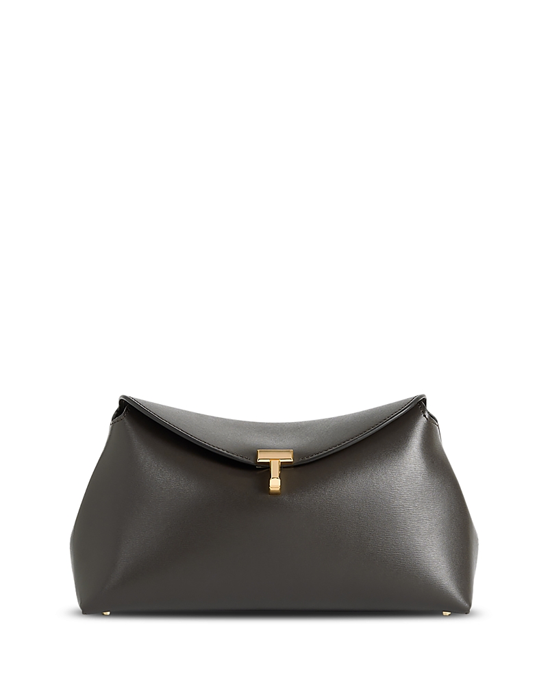 Toteme T-Lock Smooth-Leather Convertible Clutch in Dark Brown