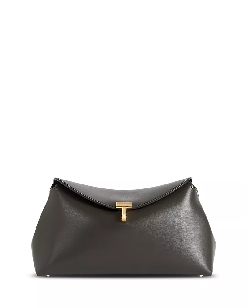 Toteme T-Lock Smooth-Leather Convertible Clutch in Dark Brown