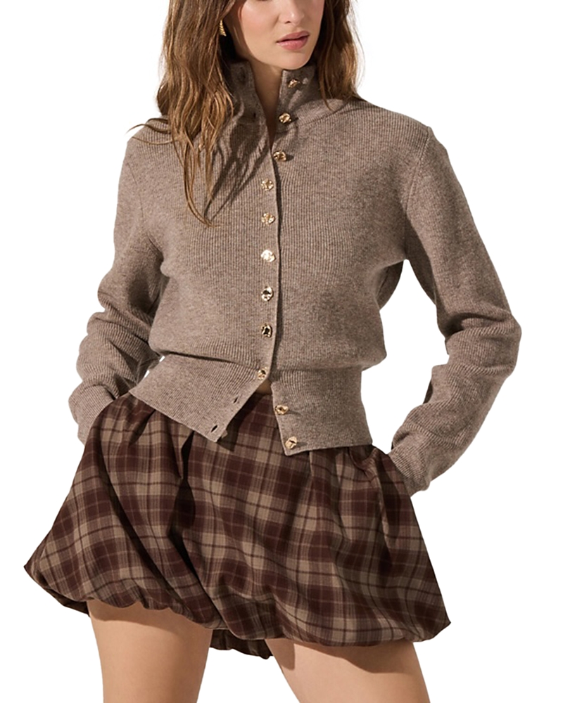 Astr The Label Tawni Stand Collar Cardigan In Gray