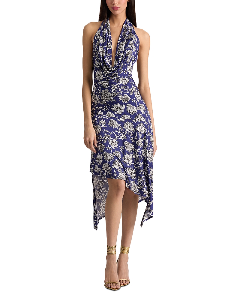 Alice and Olivia Dani Draped Cowl Neck Asymmetric Dress