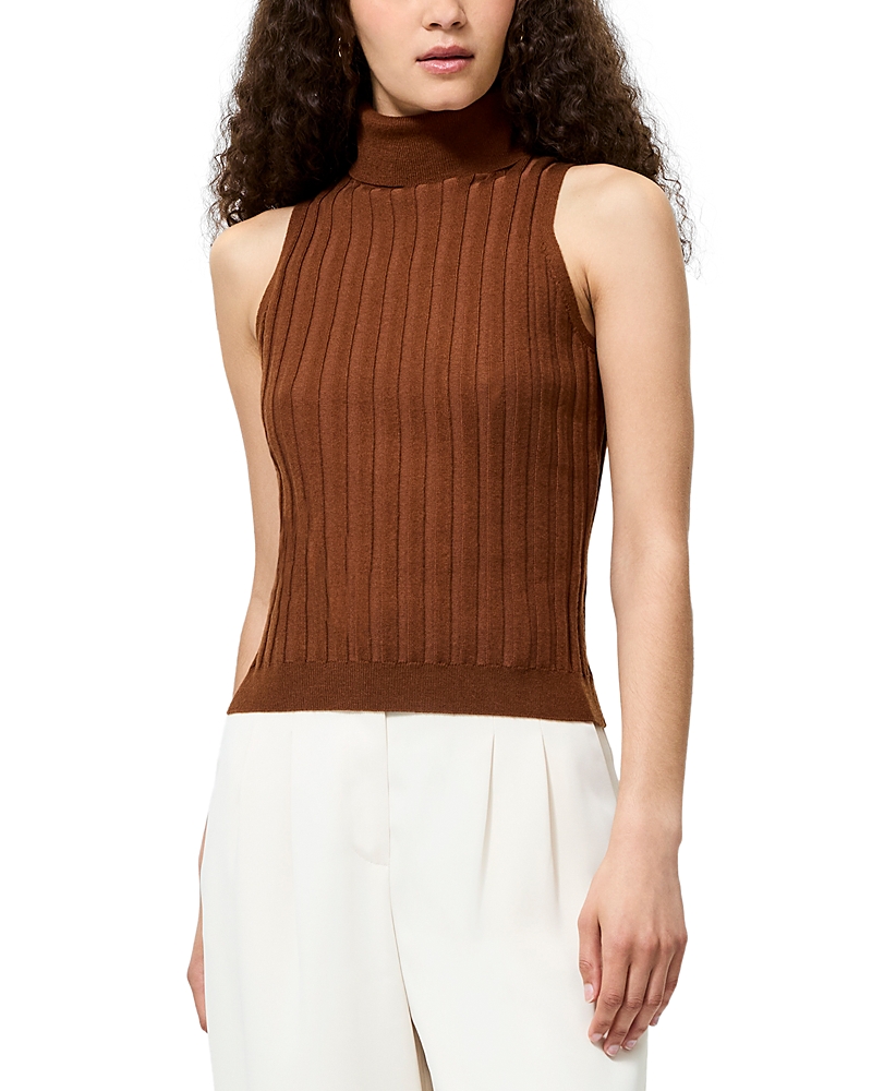 French Connection Padma Fine Knit Turtleneck Tank Top In Brown