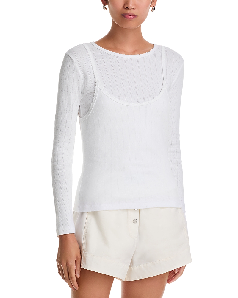 Leset Pointelle Layered Long Sleeve Top White In White