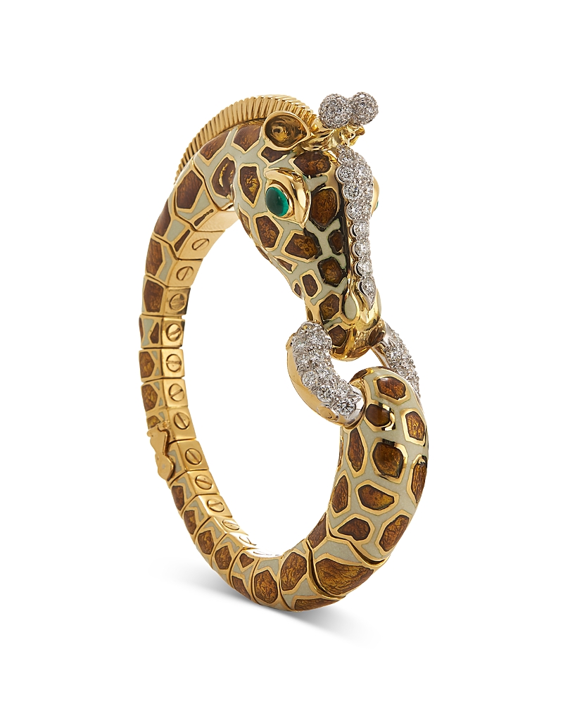 David Webb Diamond & Emerald Giraffe Bracelet In 18k Yellow Gold & Platinum In Gold