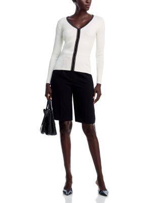 Long Sleeve V Neck Striped Ribbed Sweater