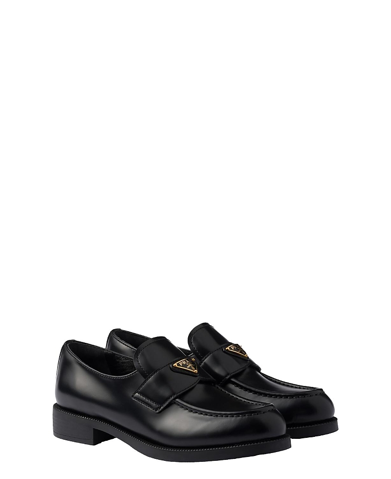 Prada Brand-plaque Patent Leather Loafers In Blue