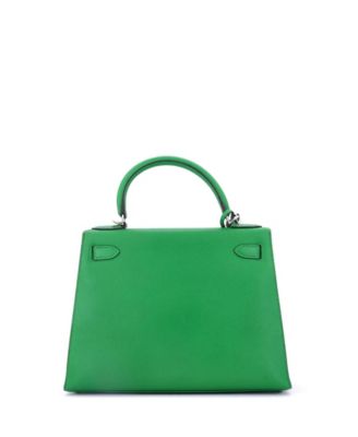 Kelly 28 Handbag Green Epsom with Palladium Hardware