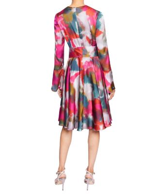 Roni Long Sleeve Knee Length Abstract Printed Flared Dress