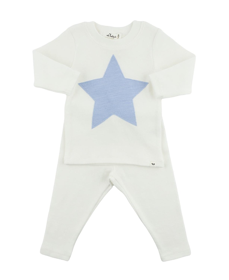 Oh Baby ! Unisex Star Fog Slub Applique 2-piece Set - Baby In White
