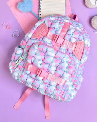 Heart Print Scrunch Large Backpack With Heart Webbing