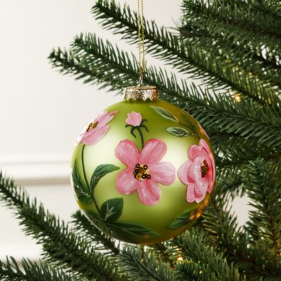 Glass Floral Ball Ornament - Exclusive