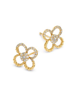 Diamond Clover Silhouette Stud Earrings in 14K Yellow Gold, 0.20 tcw