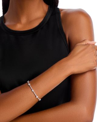 Diamond Clover Flexible Bangle Bracelet in 14K White Gold, 1.58 tcw