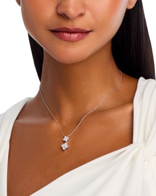 Diamond Two Tier Pendant Necklace in 14K White Gold, 1.5 tcw