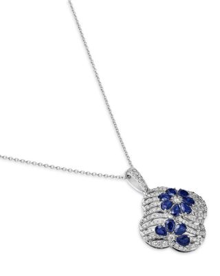 Sapphire & Diamond Clover Pendant Necklace in 14K White Gold, 16-18"