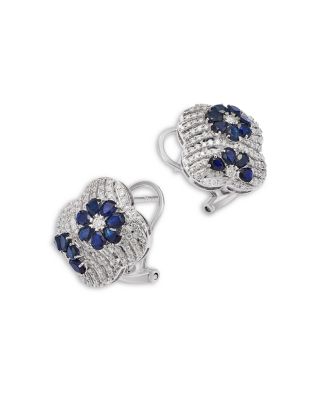 Sapphire & Diamond Clover Earrings in 14K White Gold