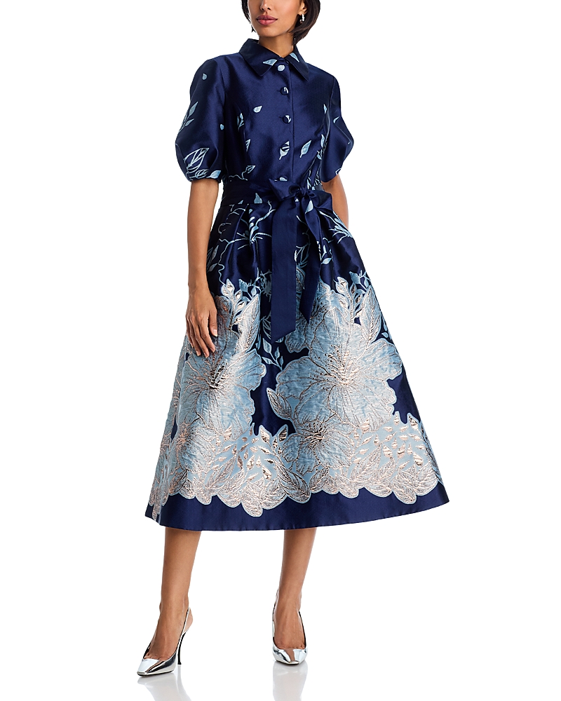 Teri Jon By Rickie Freeman Jacquard Midi Dress In Black