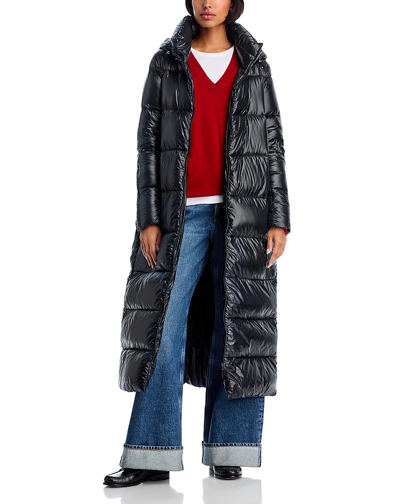 Herno Shiny Long Hooded Coat In Black