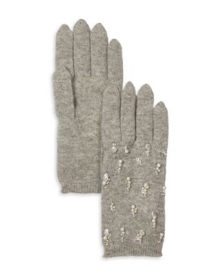 Cashmere & Imitation Pearl Full Finger Gloves
