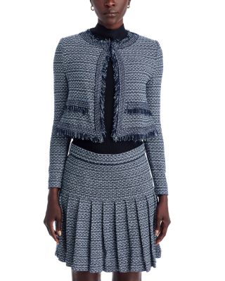 x Lani Lynn Fringe Trim Tweed Knit Cropped Jacket