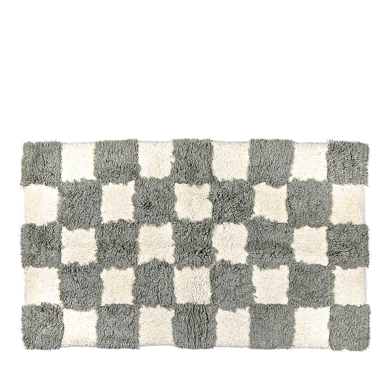 Mackenzie-childs Mackenzie Childs Checkerboard Grey Bath Rug In Gray