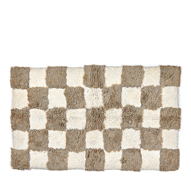 Mackenzie-childs Mackenzie Childs Checkerboard Taupe Bath Rug In Brown